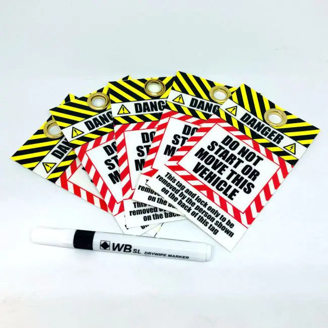 EHV Safe Working Lock Out Tags x 5 with 1 x Marker Pen
