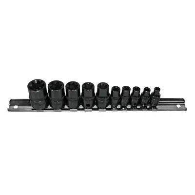K Tool External 1/4 & 3/8 Dr Torx Socket Rail E4- E18 10Pc